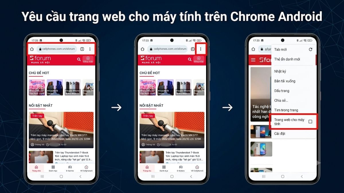 Yêu cầu trang web cho máy tính Chrome trên Android