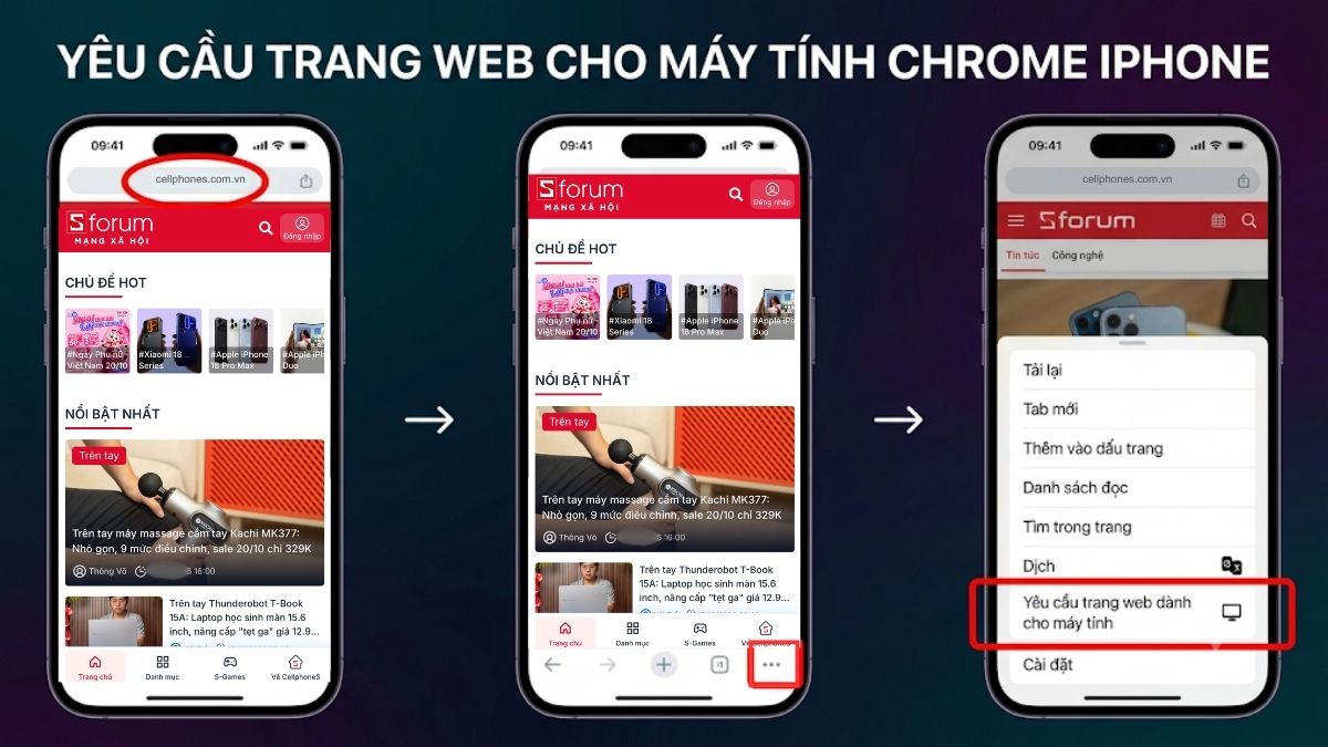 Yêu cầu trang web cho máy tính Chrome iPhone