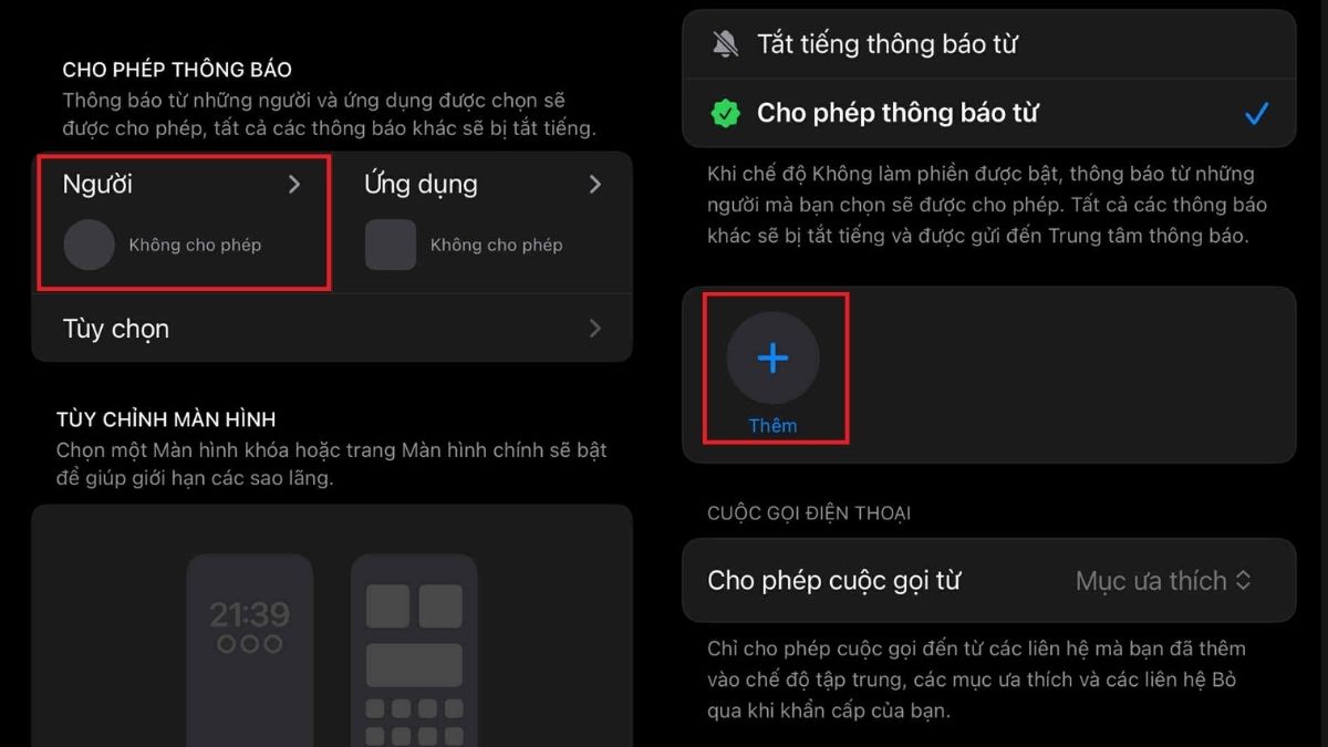 Nhấn Người và chọn vào Người được phép liên hệ
