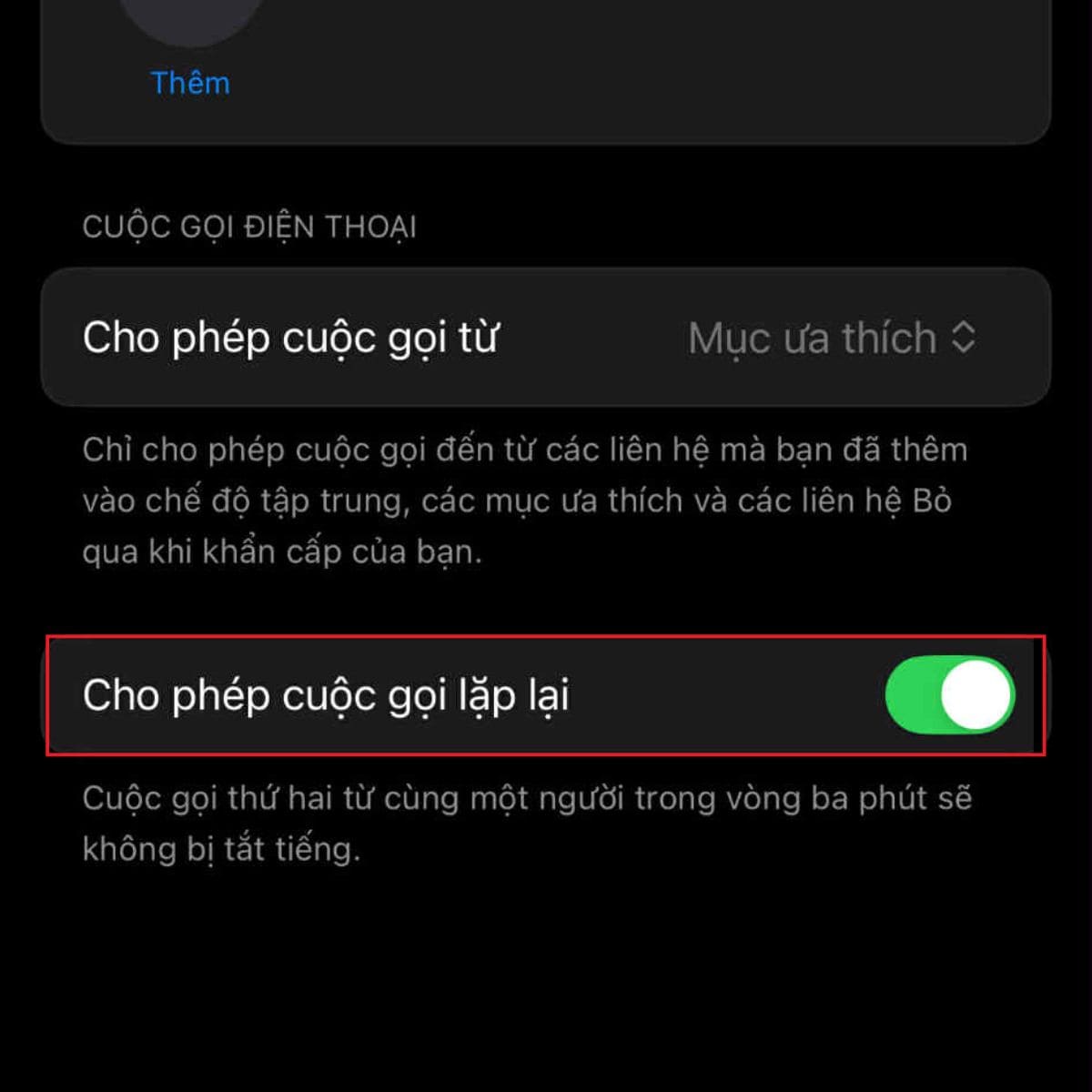 Bật cho phép cuộc gọi lặp lại