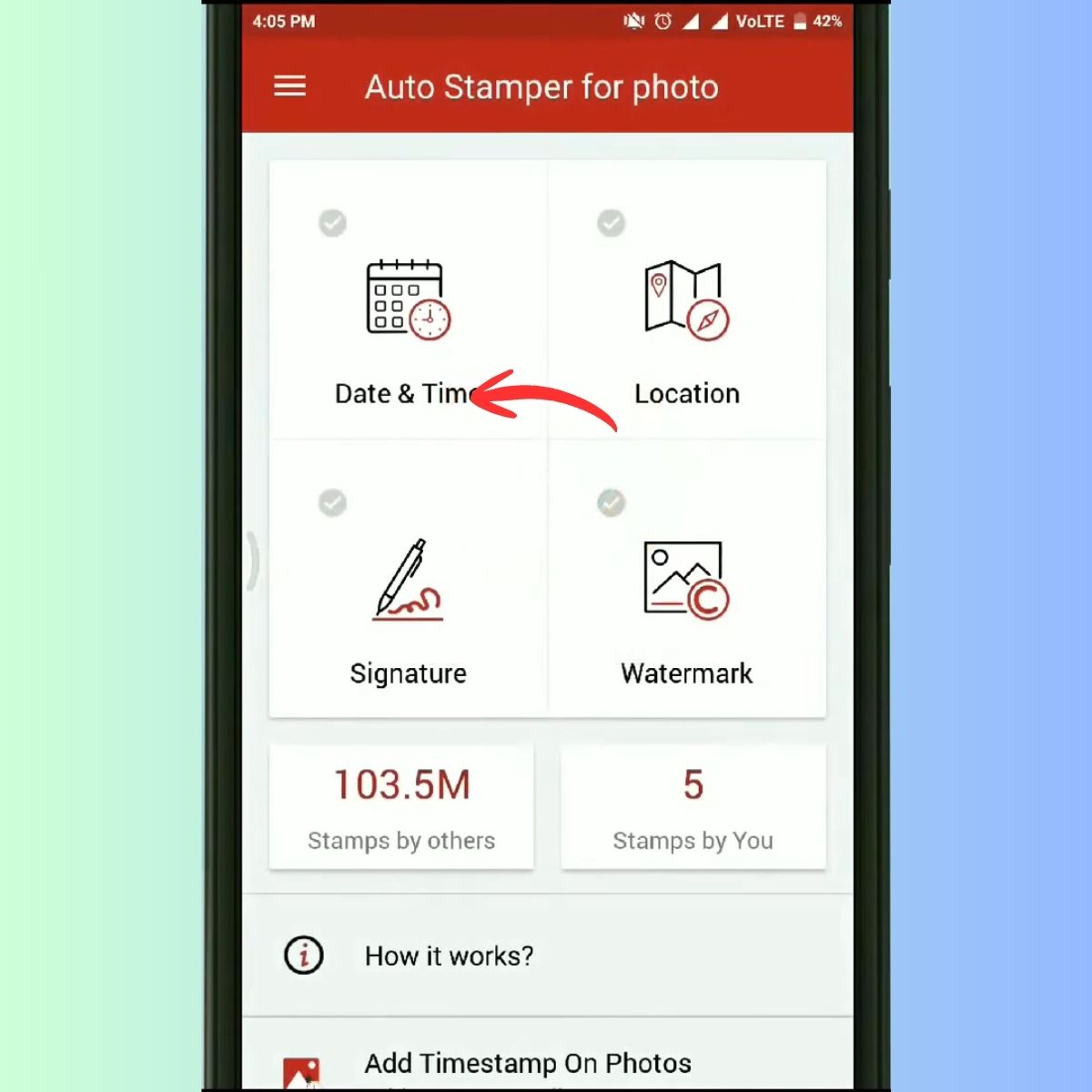 Trong giao diện chính của ứng dụng, Chọn Date&Time.