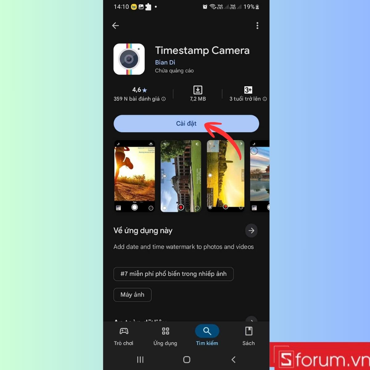 Tải và cài đặt ứng dụng Timestamp Camera Free từ CH Play.