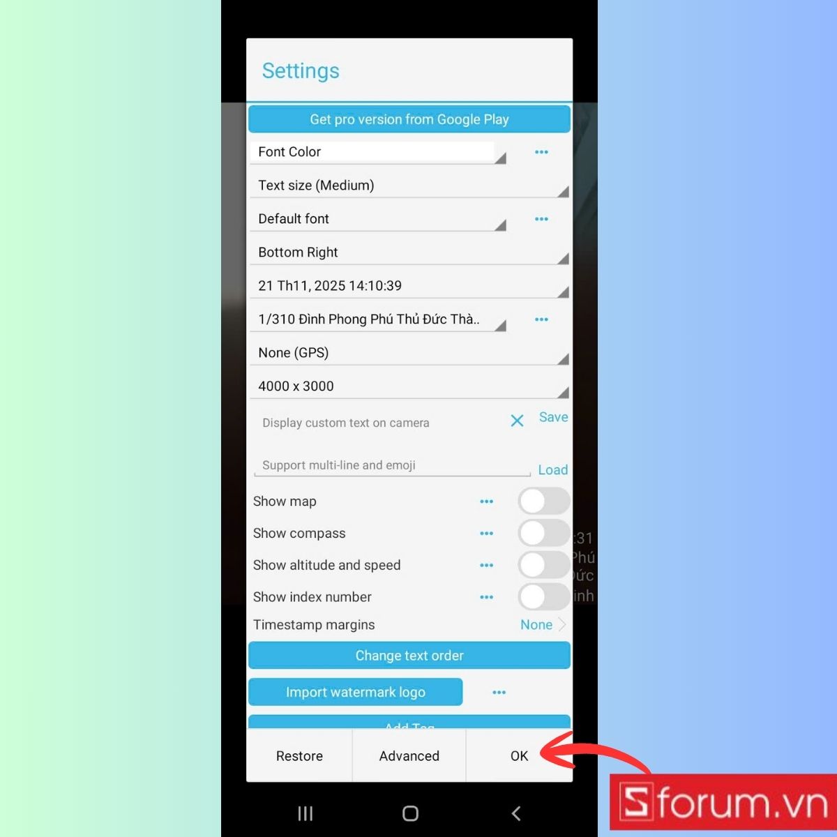 Sau khi thiết lập xong, chọn OK