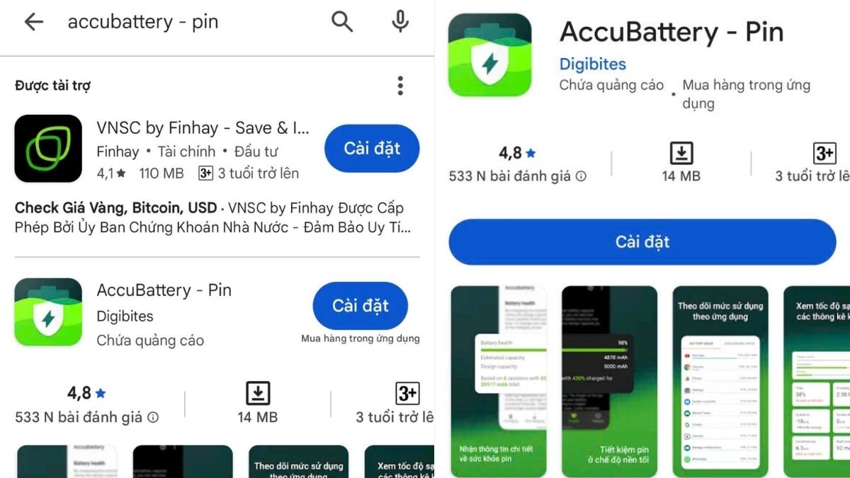 Tải AccuBattery từ CH Play về điện thoại Android