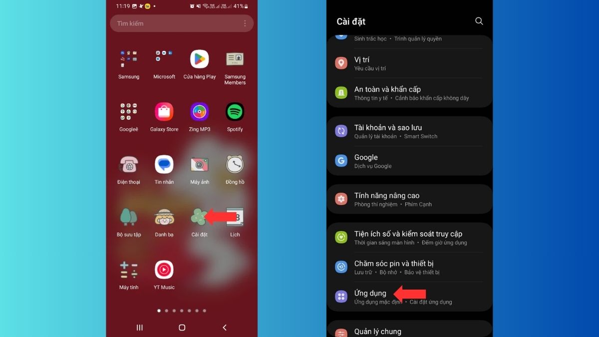 Truy cập phần Ứng dụng trong Cài đặt