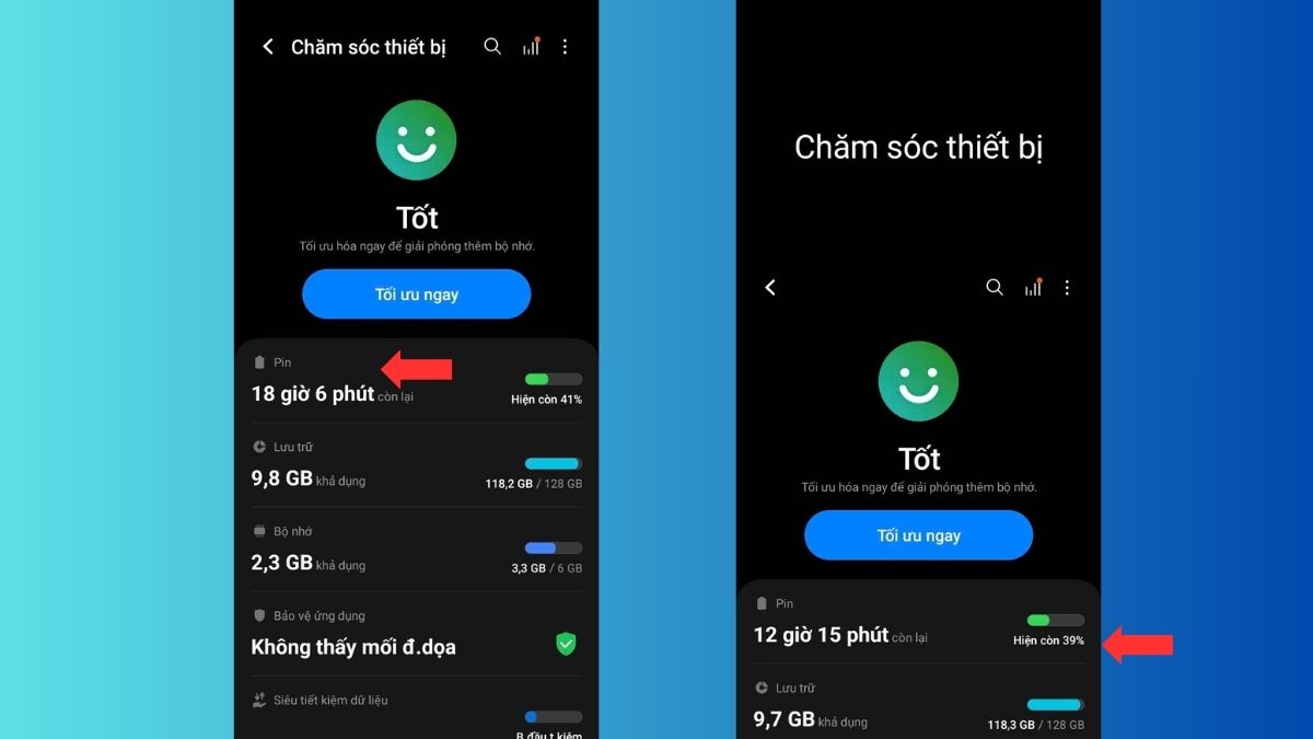 Chọn Chăm sóc pin và thiết bị