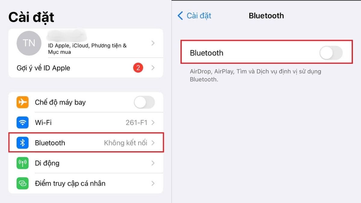 Chọn mục Bluetooth và gạt công tắc sang trạng thái bật
