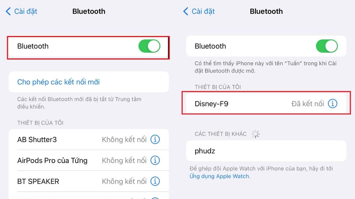 iPhone sẽ tự động tìm kiếm các thiết bị khả dụng xung quanh