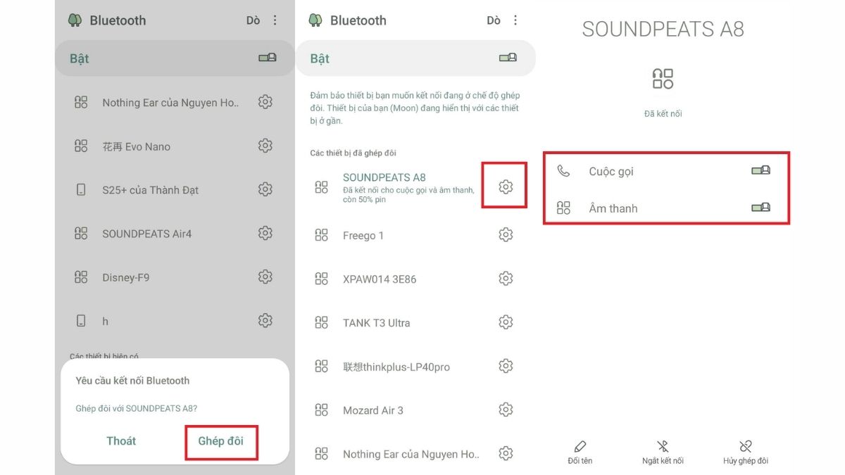 Thiết lập cuộc gọi bằng tai nghe bluetooth