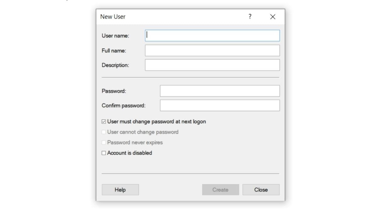 Cách tạo user trong Win 10 thông qua Computer Management bước 4 (Hình minh họa)