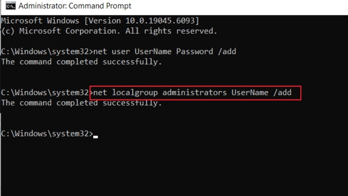 Cách tạo thêm user trong Win 10 bằng Command Prompt bước 3 (Hình minh họa)