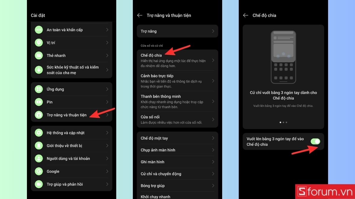 Chia đôi màn hình OPPO bằng cách sử dụng 3 ngón tay - bước 1