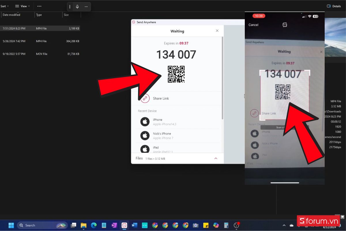 Mở ứng dụng SendAnywhere và chọn file tương ứng