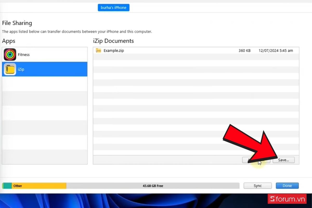 Kéo file từ máy tính vào Documents và nhấn Save khi xong