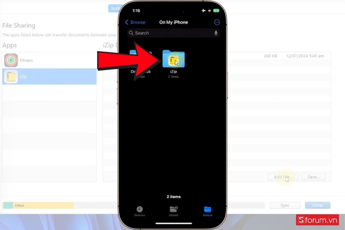 File được chuyển sẽ được lưu trong ứng dụng đã chọn