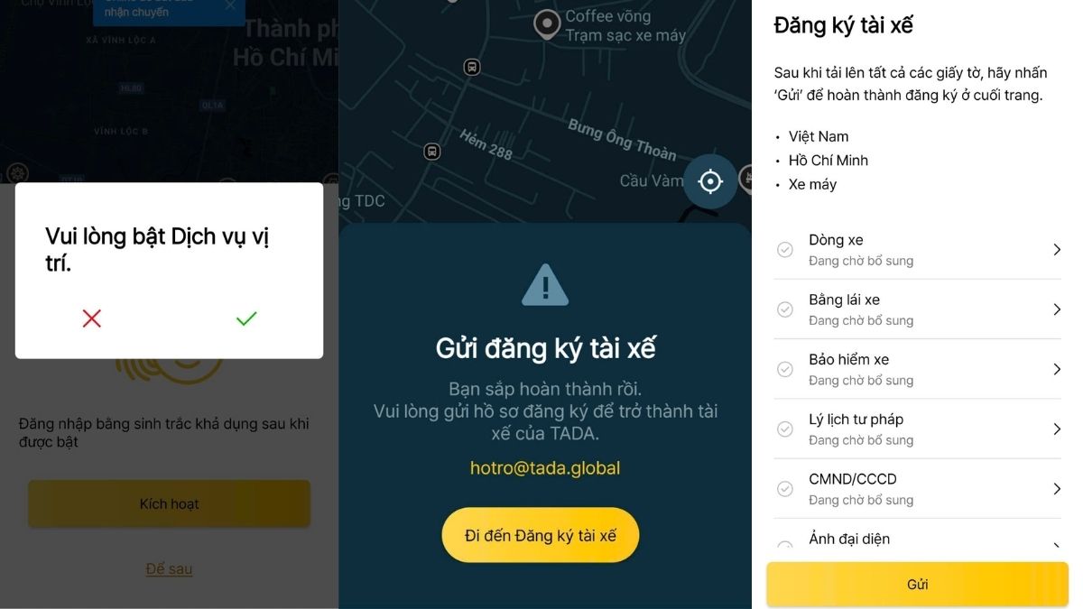Hoàn tất hồ sơ đăng ký tài xế TADA