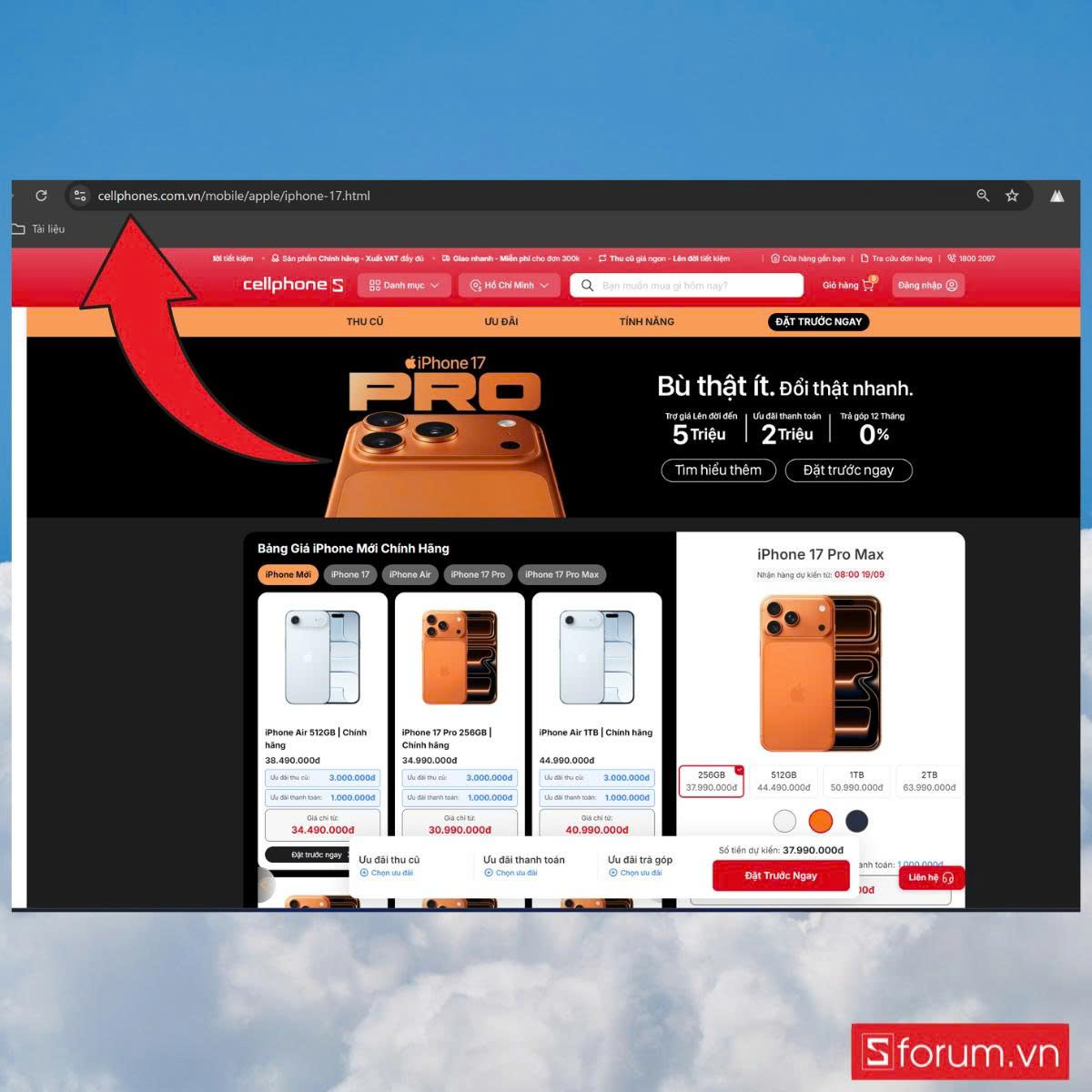 Đặt hàng trực tuyến qua website CellphoneS bước 1