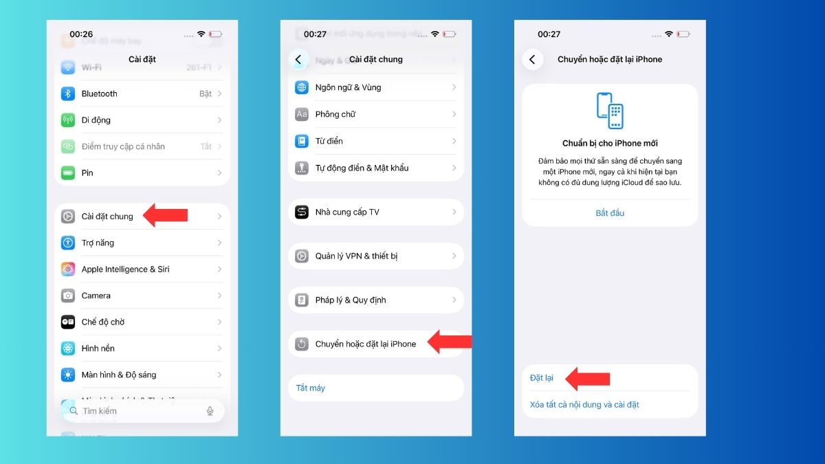 Thao tác thiết lập khôi phuc lại Cài đặt mạng