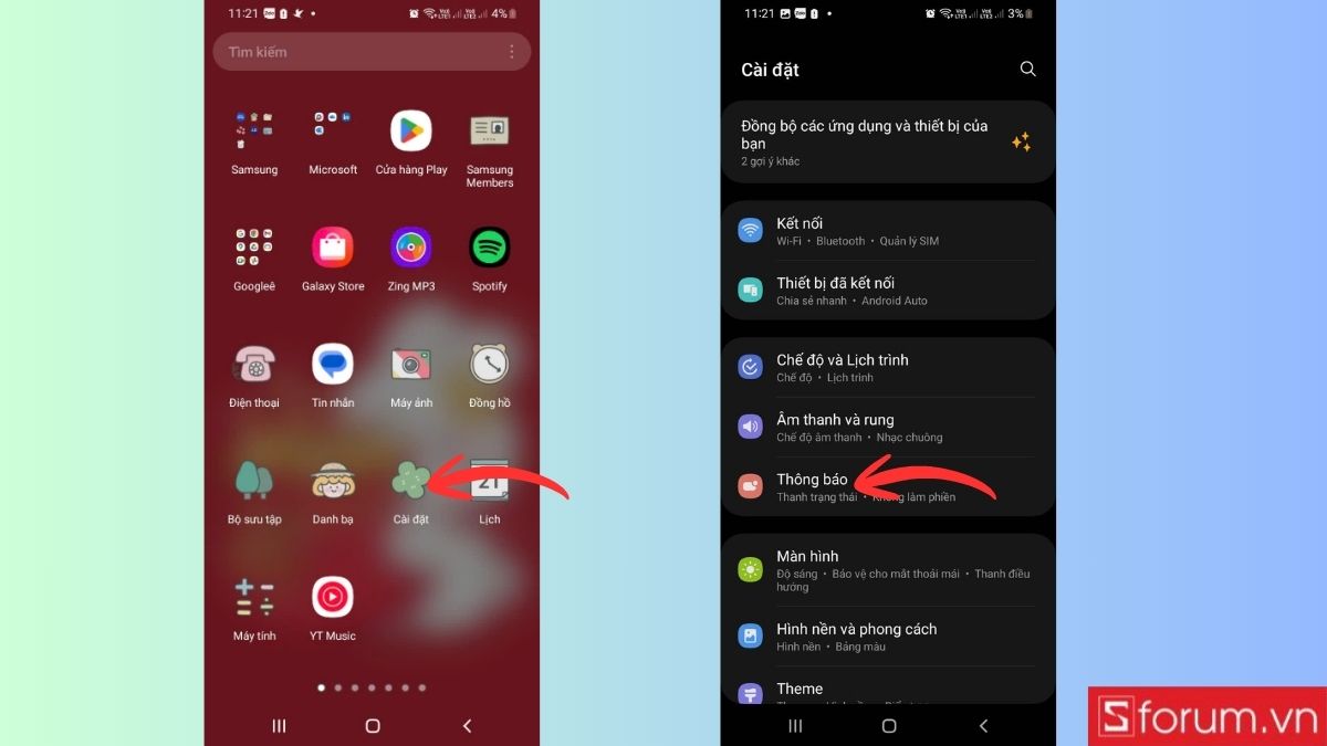 Mở phần Thông báo trong Cài đặt