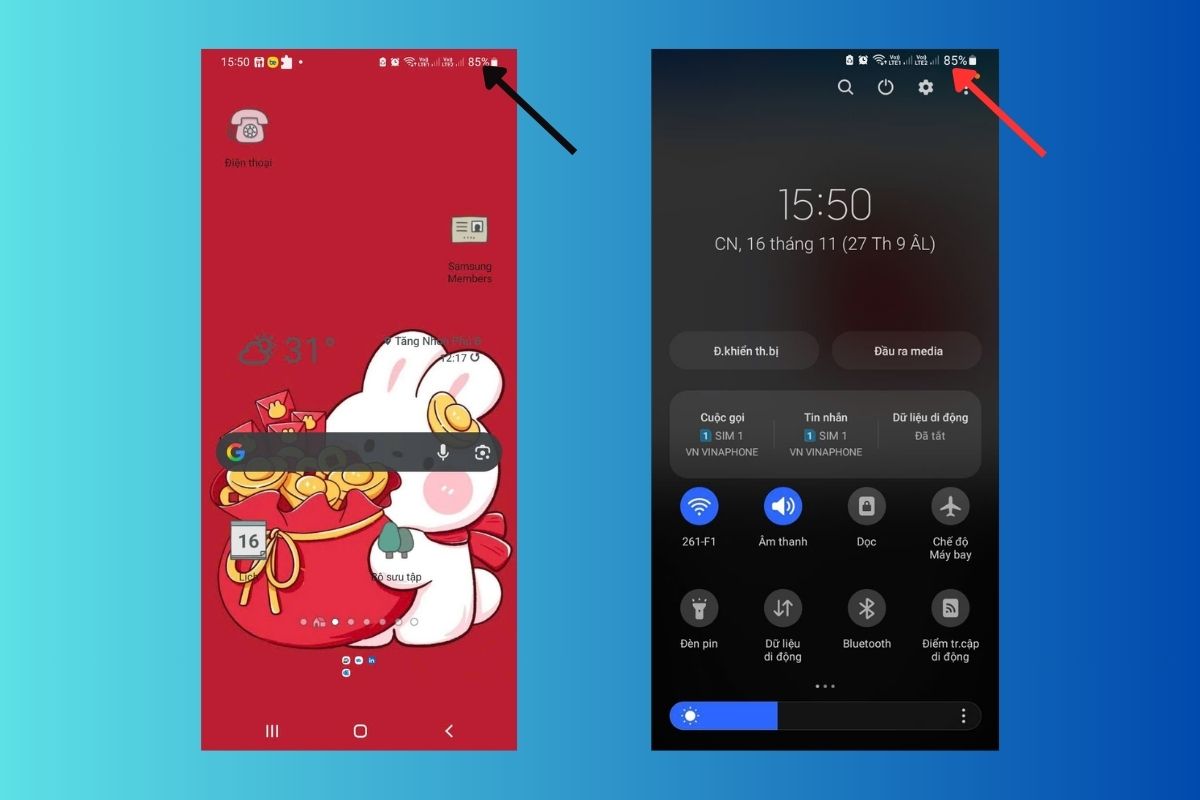 Kiểm tra lại mức pin điện thoại