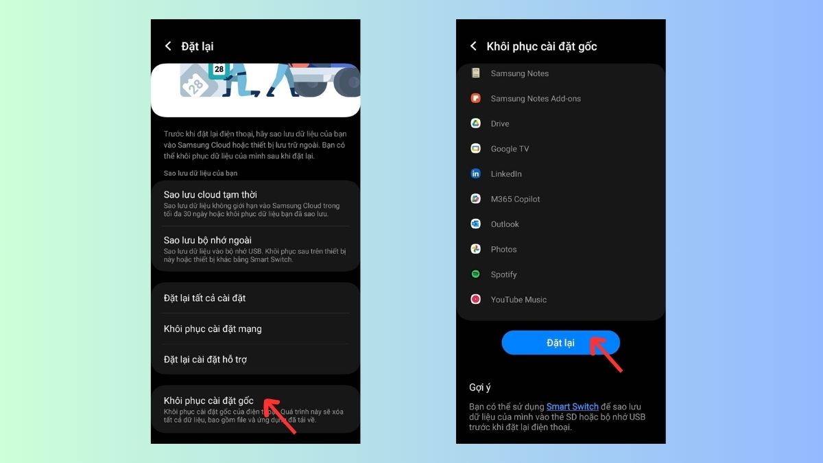 Thiết lập khôi phục cài đặt gốc