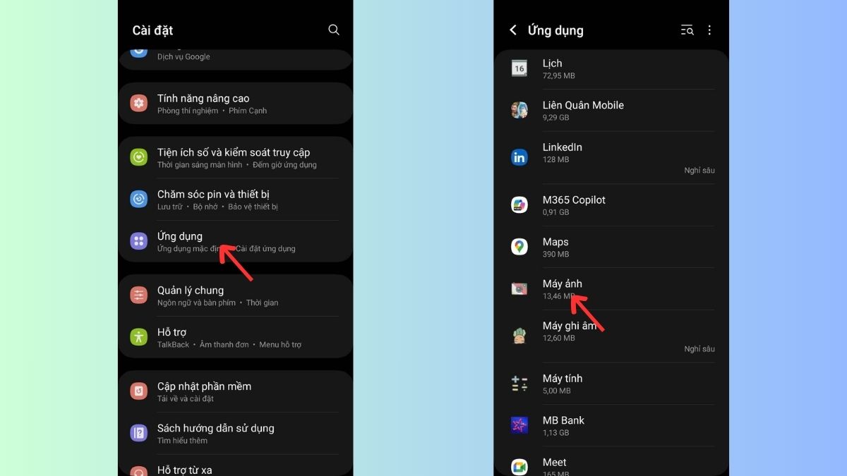 Truy cập vào mục Ảnh trong phần Cài đặt trên điện thoại Samsung