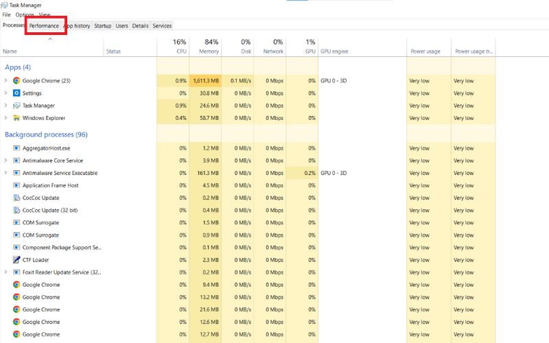 Kiểm tra bằng Task Manager - bước 2