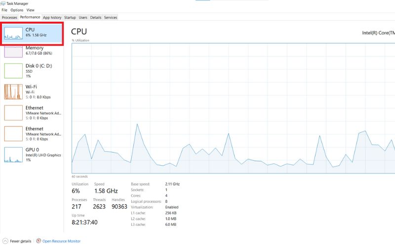 Kiểm tra bằng Task Manager - bước 3