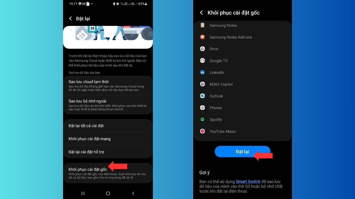 Chọn Khôi phục cài đặt gốc