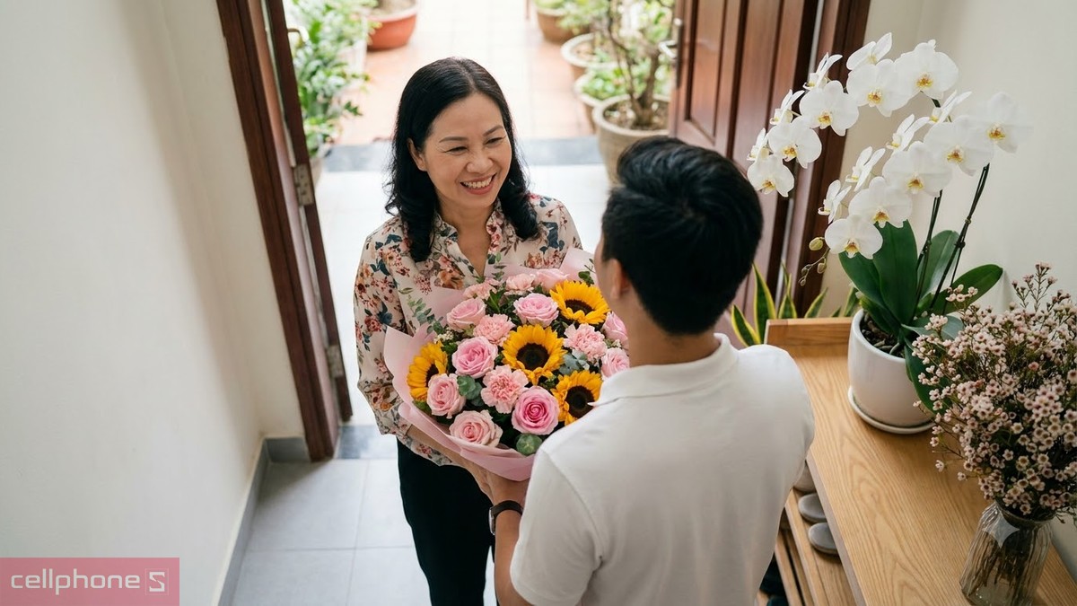 Quà 20/10 cho mẹ là bó hoa tươi giúp mẹ cảm nhận sự quan tâm của các con ngay khi nhận tại nhà