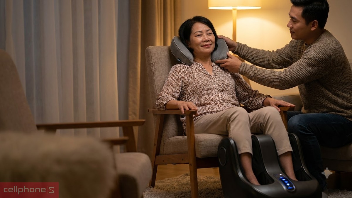 Quà 20/10 cho mẹ là máy massage giúp mẹ thư giãn vùng cổ, vai, lưng và bàn chân sau những ngày đứng bếp lâu
