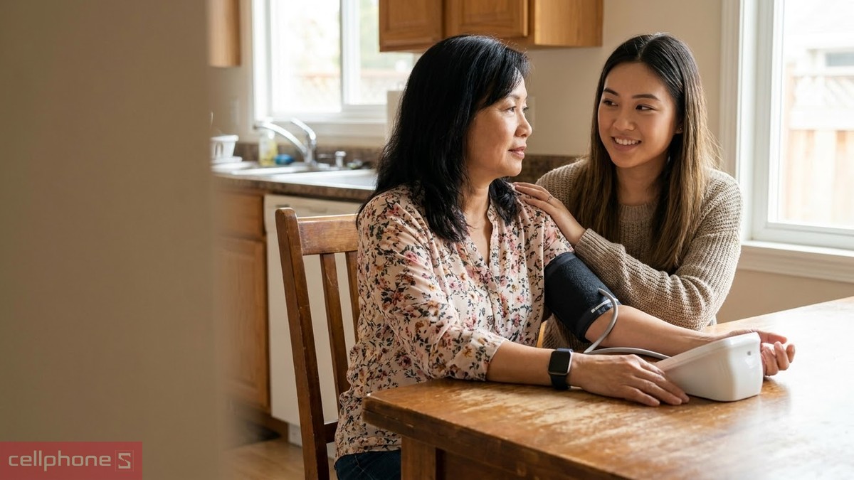 Quà 20/10 cho mẹ là máy đo huyết áp giúp mẹ tự kiểm tra chỉ số huyết áp tại nhà vào buổi sáng
