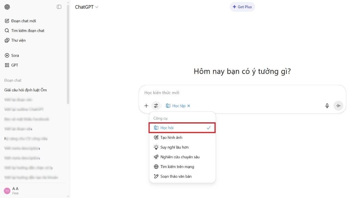 Người dùng chọn tính năng “Study Mode”