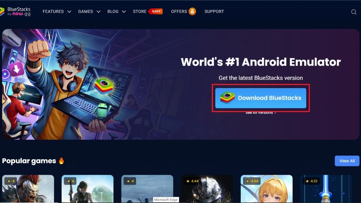 Truy cập vào trang web chính thức của BlueStacks và tải về