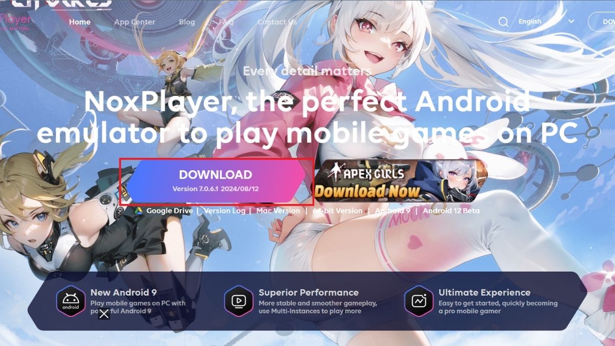Truy cập vào trang web chính thức và tải phần mềm NoxPlayer