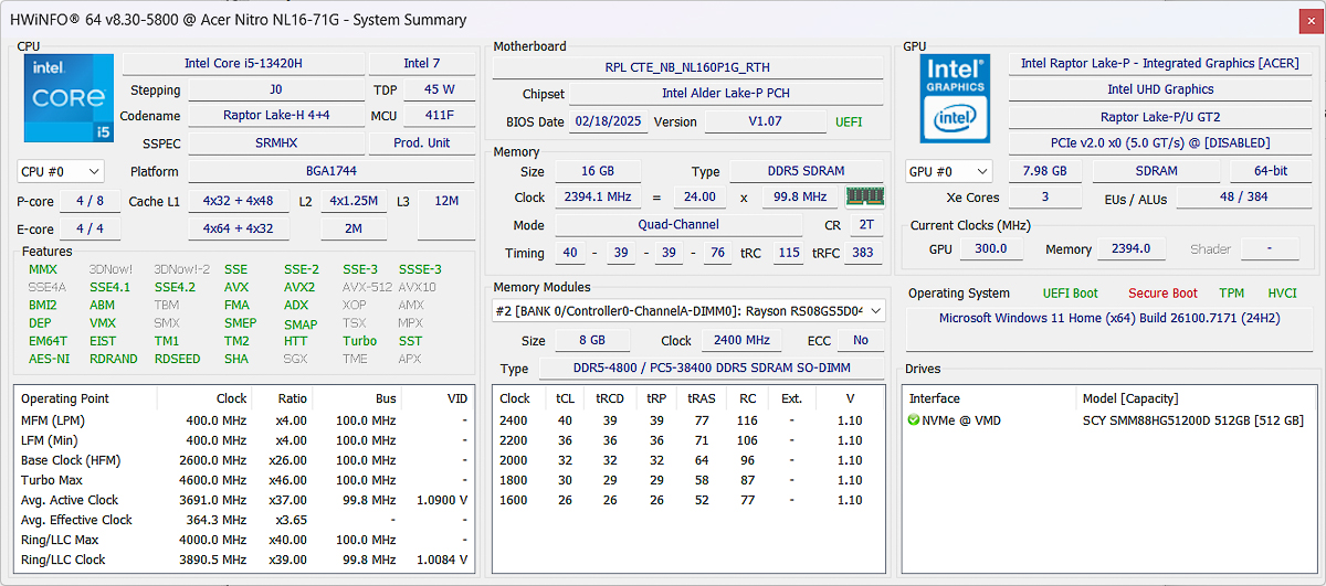 Chi tiết cấu hình Acer Nitro Lite 16