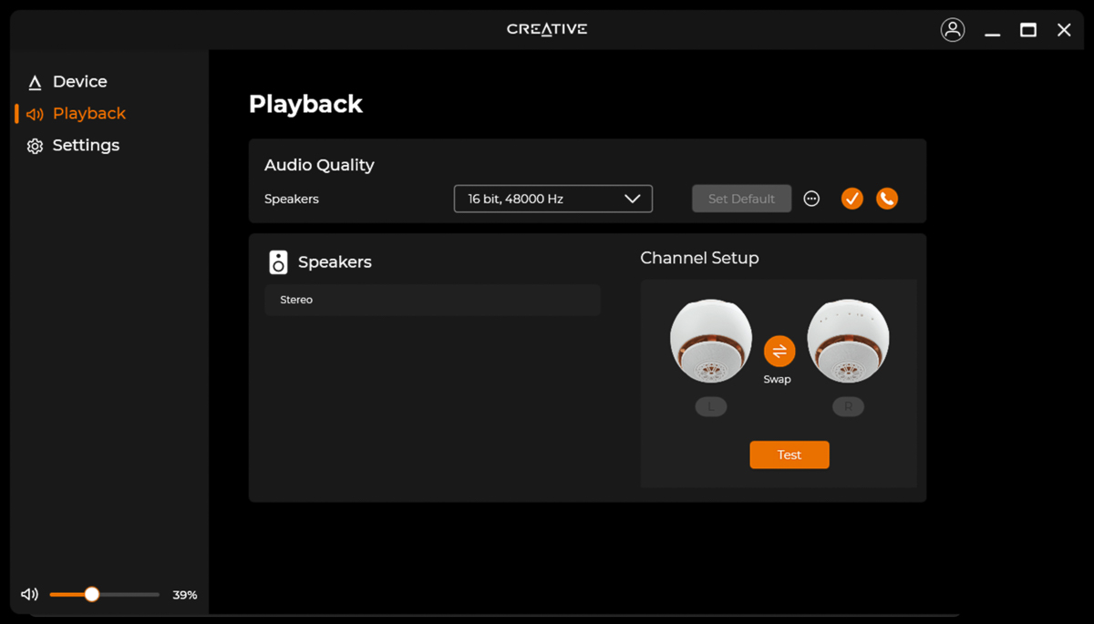 Các thiết lập cho 2 củ loa Creative Pebble Nova