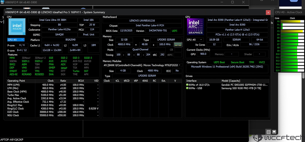 Thông số kỹ thuật CPU bên trong laptop Lenovo IdeaPad Pro 5