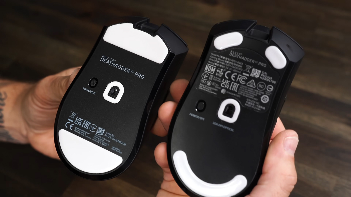 Phần feet PTFE trên Razer DeathAdder V4 Pro diện tích lớn hơn V3 Pro