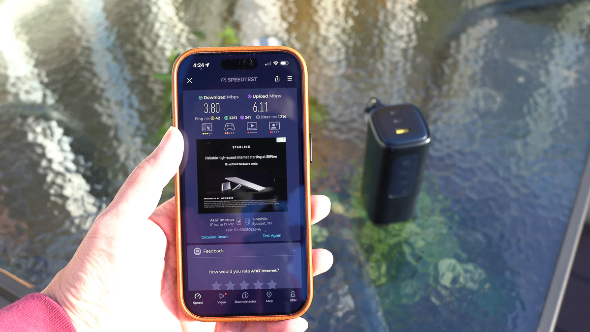 Dùng phần mềm SpeedTest với băng tần 4G của nhà mạng AT&T