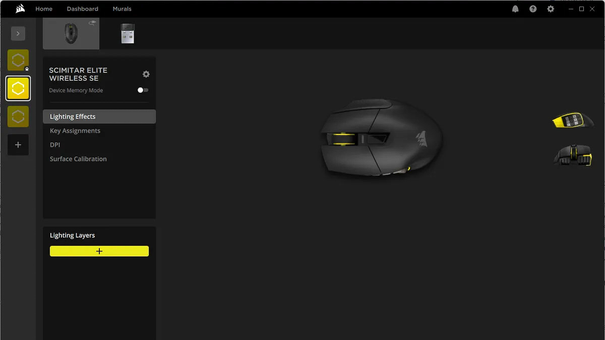 Corsair Scimitar Elite Wireless SE MMO được tích hợp bộ nhớ trong với 3 profile sử dụng
