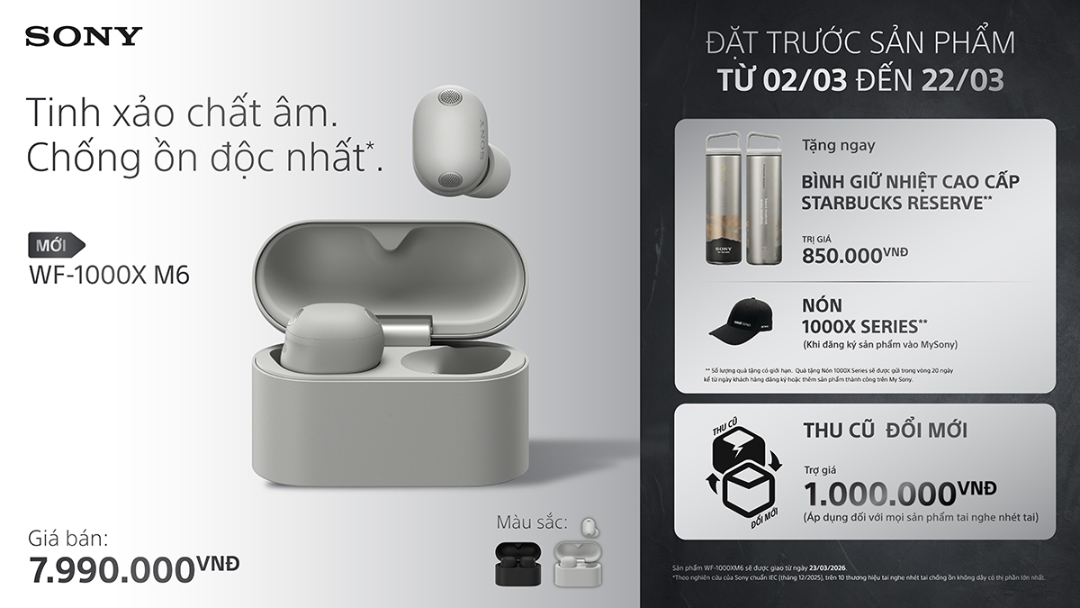 Chi tiết bộ quà đặt hàng của Sony WF-1000XM6