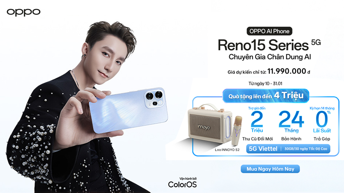 CellphoneS mở bán OPPO Reno15 Series: Giá từ 11.99 triệu đồng, tặng loa Inno Sound S2, 5G Viettel,...