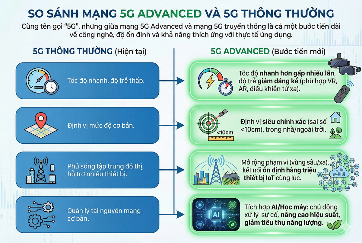 So sánh mạng 5G Advanced và 5G thông thường