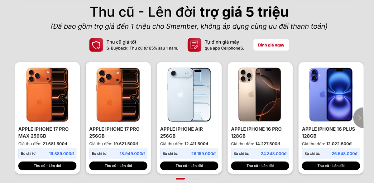 Ưu đãi Thu cũ đổi mới iPhone 18 Pro Max tại CellphoneS