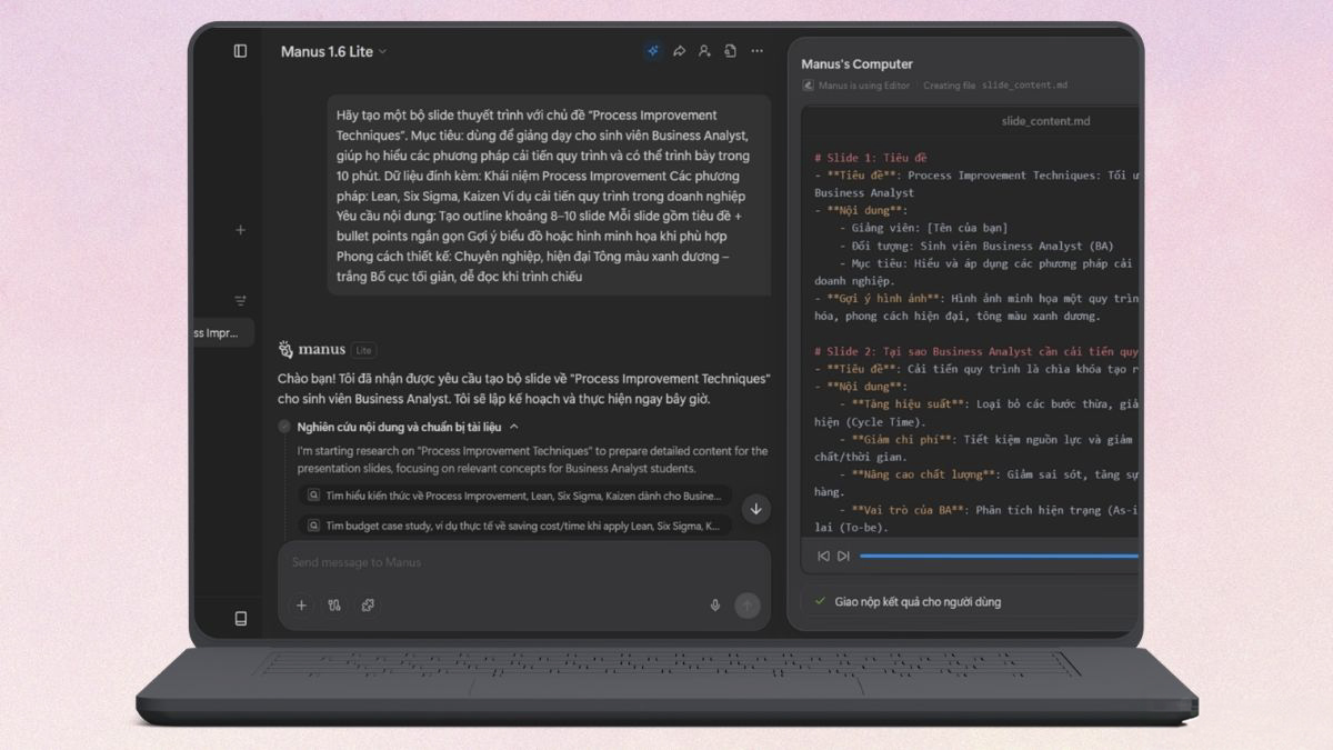 Hướng dẫn chi tiết 5 bước tạo slide thuyết trình Manus AI