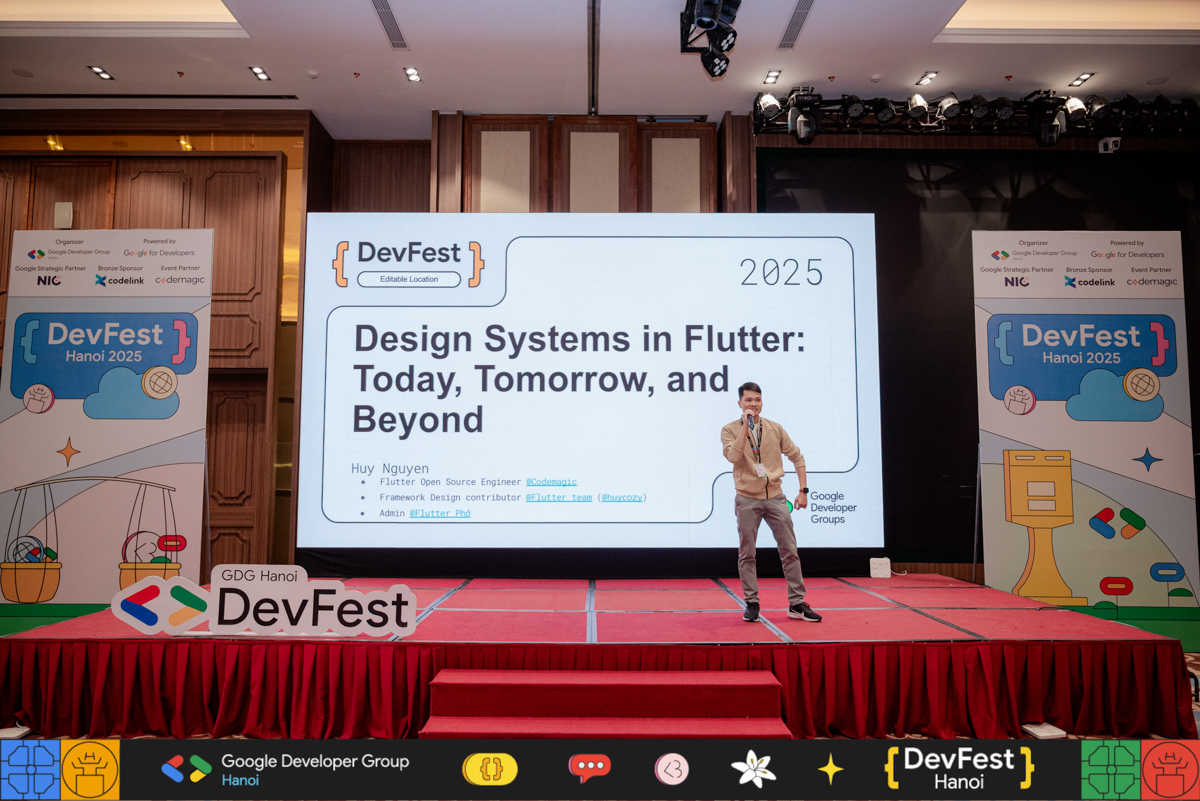 Diễn giả Huy Nguyễn – Kỹ sư Mã nguồn mở về Flutter tại Codemagic, với Tech Talk Design Systems in Flutter: Today, Tomorrow, and Beyond