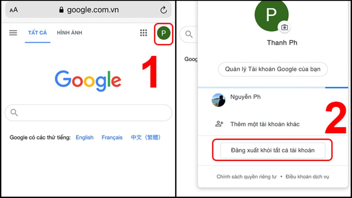 Thực hiện đăng xuất Google