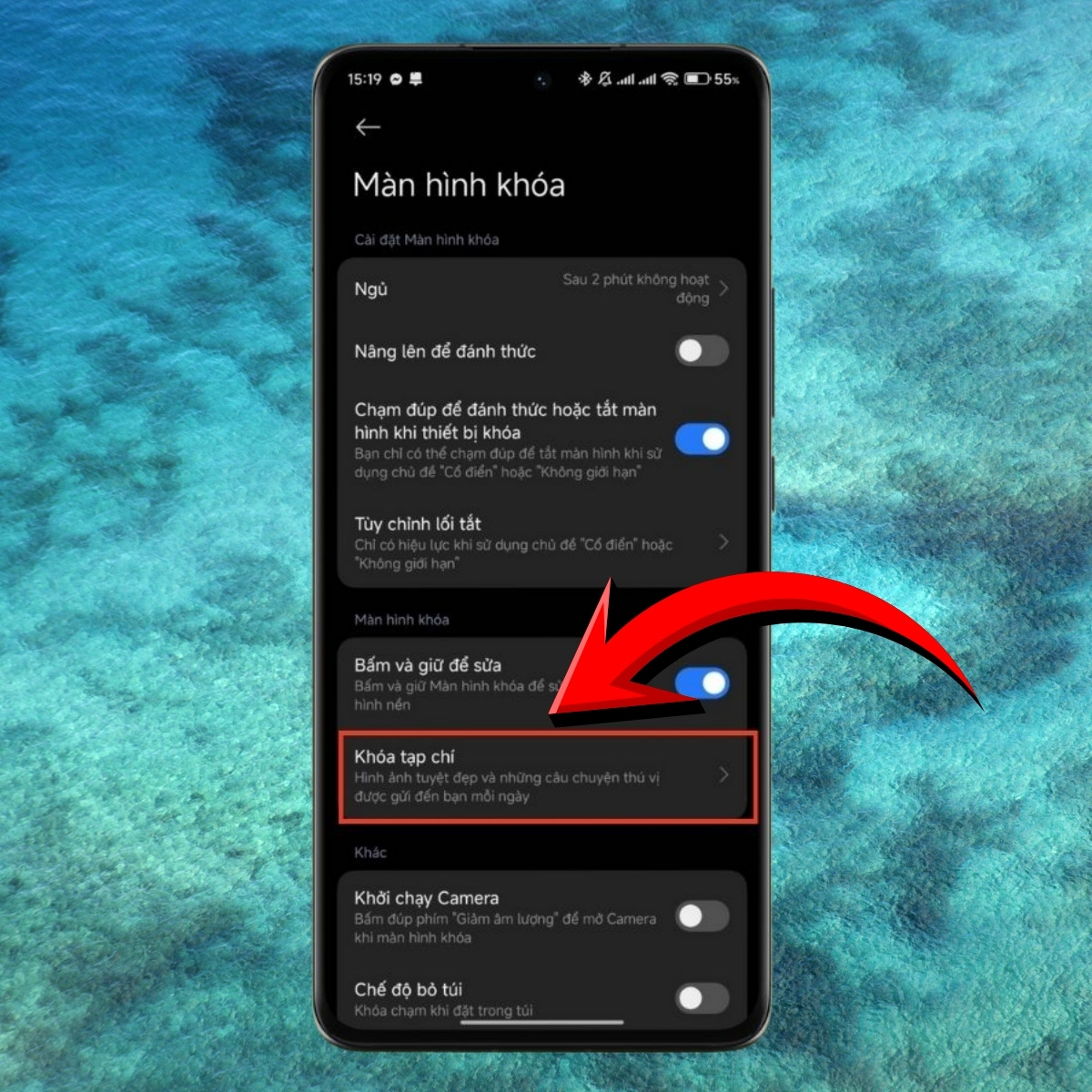 Mở tùy chọn Khóa tạp chí