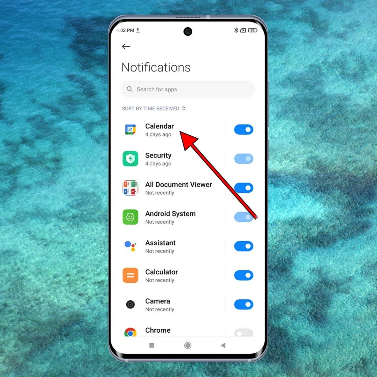 Chọn ứng dụng cần điều chỉnh